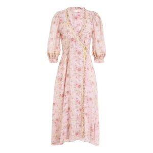 Love Shack Fancy Sarabeth Cotton Ruffle Bodice Midi Dress Size 2